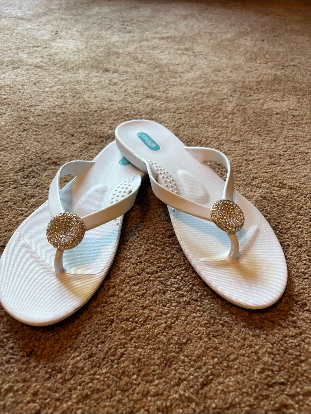 OKA b. White Jeweled Thong Sandals
